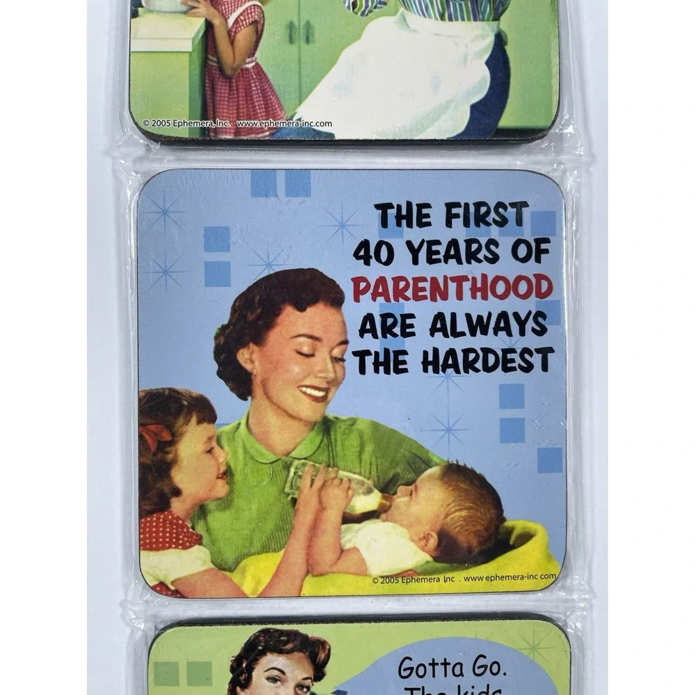 2005 Ephemera Coasters Housewife Mom Kids Joke Humor Illustrated Lot Of 4 New